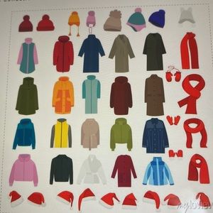 Outerwear, coats, hats,  winter scarves, gloves